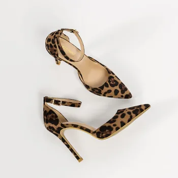 

New Pumps Leopard-print High-heeled Shoes Cross-border Explosive Suede hollow Shoes Pointed Thin-heeled Nightclub Sandals Female