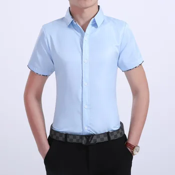 

Summer new mercerized cotton men's Short Sleeve Shirt Korean version of slim fashion casual shirt men's clothing