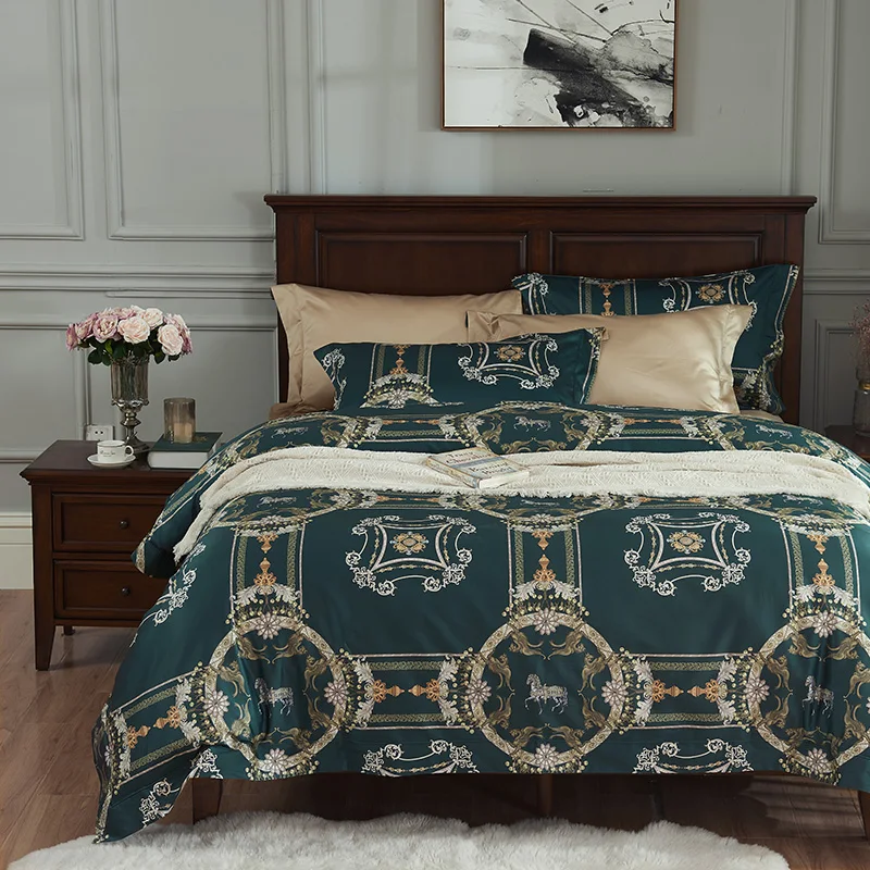 

luxury 1000TC Egyptian 100%cotton Bedding Sets Queen King Size Duvet Cover Set Bed Sheets 4pcs bedspreads green comforter covers