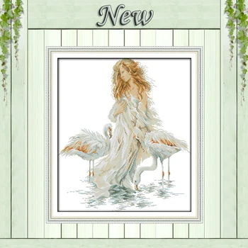 

Seaside Girl crane beauty girl painting counted print on the canvas DMC 11CT 14CT kits DIY Cross Stitch embroider needlework Set