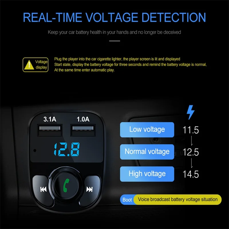 

Multifunctional USB Car Charger 5V 3.1A with FM Transmitter Handsfree Bluetooth Car Kit Audio MP3 Player Quick Charger
