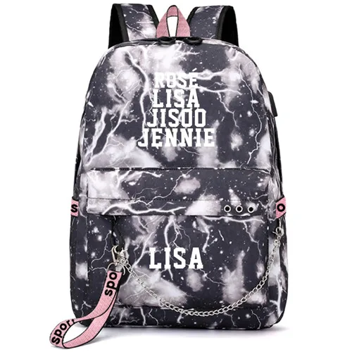 Черный Розовый Lisa Rose Jennie Рюкзак Школьные сумки Galaxy Thunder Mochila сумки рюкзак с цепочкой для ноутбука USB порт - Цвет: Style 17