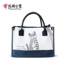 Flower Princess Canvas Cat Large Tote Bags Women Handbags Ladies Hand Bags Bolsa Feminina Bolsos Mujer Dames Tassen Borse Donna