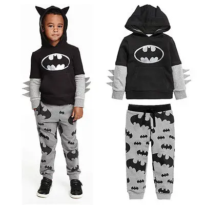 

2pcs Baby Boy Cartoon Batman Tops T-shirt Hoodies+Pants Outfits Clothes 2-7Y