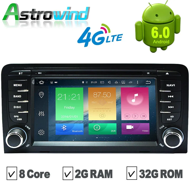 8 Core 2G RAM 32G ROM Android 6.0 Car GPS Navigation System DVD Player Auto Radio Audio Video Stereo Media For Audi A3 OBD2 RDS |