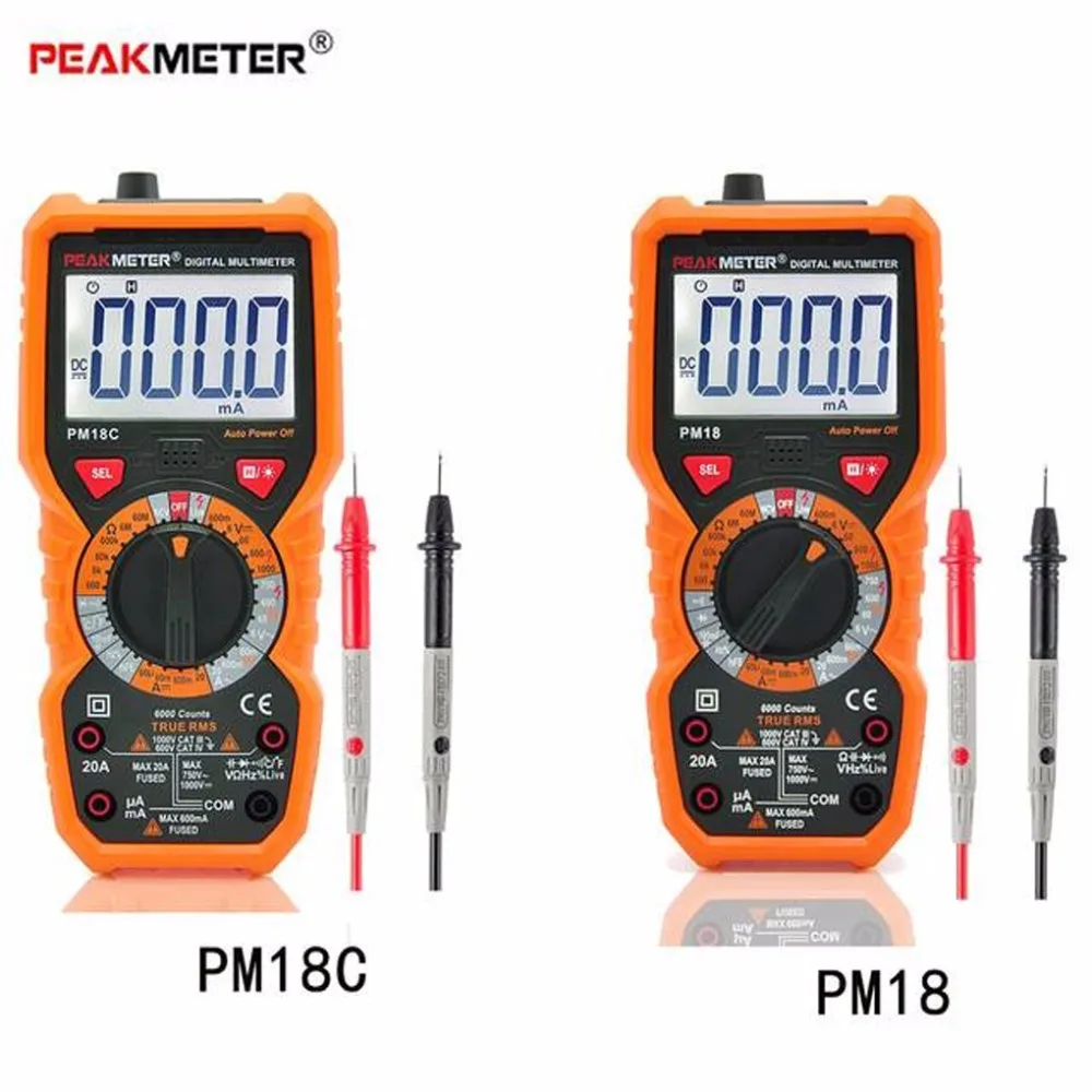 

PEAKMETER Digital Multimeter PM18C PM18 True RMS AC/DC Voltage Resistance Capacitance Frequency Temperature NCV Tester