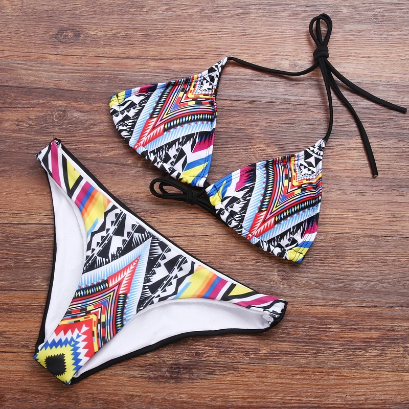 Sexy Design Brazillian Women S Bikini Set Halter Triangle Top Two Piece Bra Bottom Print