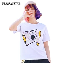 Женская весенне-летняя новая белая Повседневная футболка с круглым вырезом женские модные футболки с блестками, женские свободные футболки высокого качества, JQ658