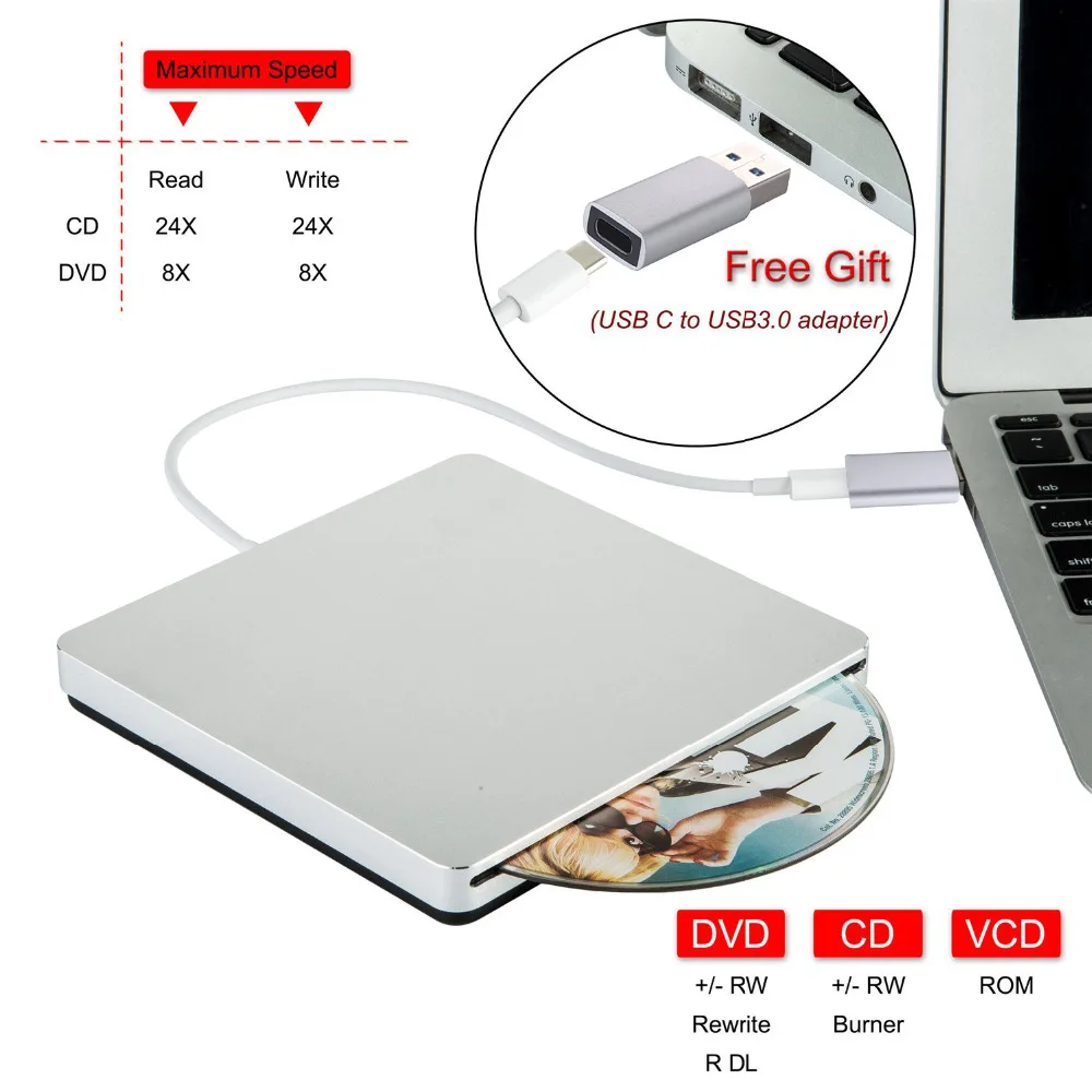 USB3.0 Внешний DVD CD диск USB C Superdrive DVD/CD +/ RW записывающая горелка для MacBook Pro