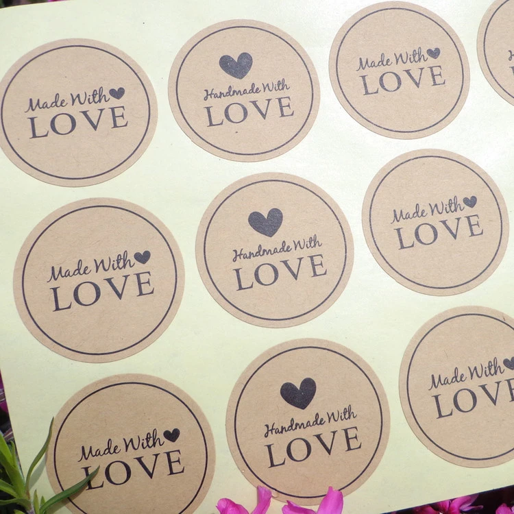 500pcs Heart Handmade Cake Package Sealing Label Per Kraft Sticker Baking DIY √