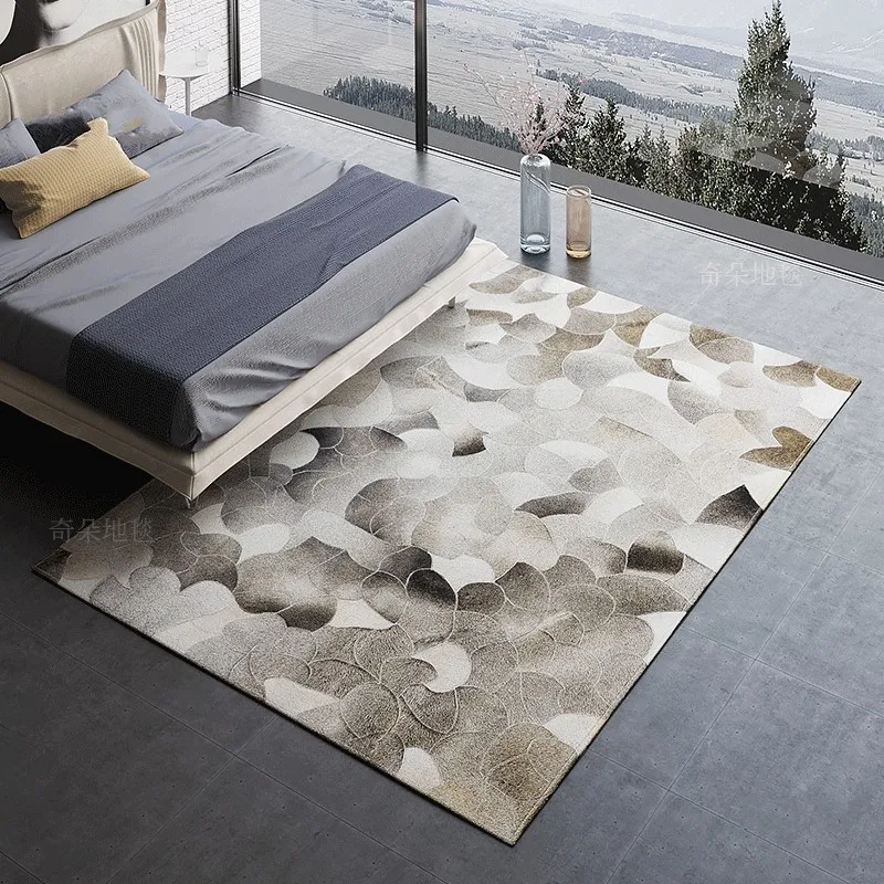 Нордический стиль Роскошный Ковер пэтчворк из воловьей кожи ручной работы, ковер из натурального серого меха для украшения гостиной, отеля