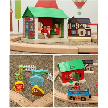 

Fishing Farm Track Slot Puzzles Game Wood Train Railway Toys Compatible With Brio Train Tracks Educational Toys For Children