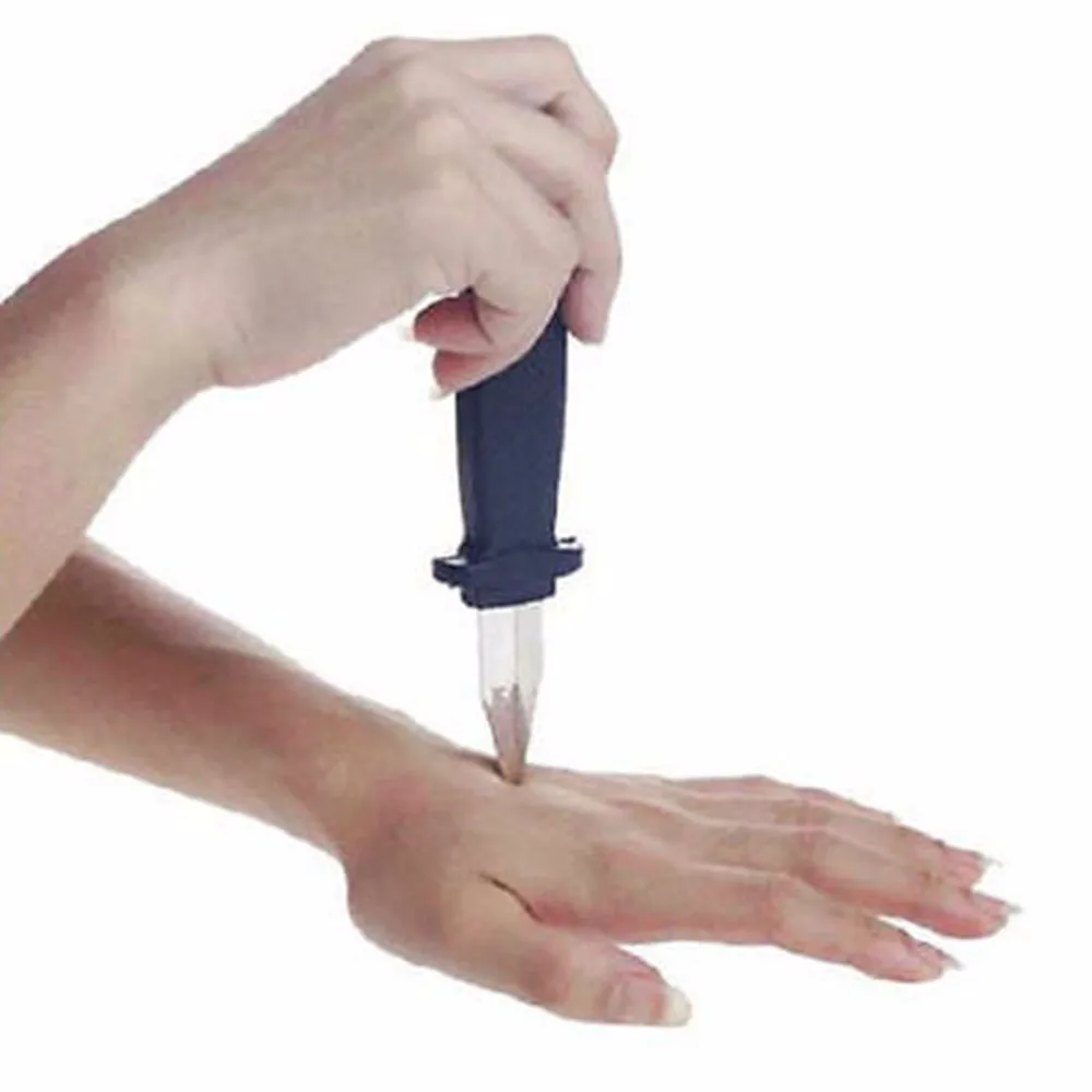 Free shipping New Joke Magic Plastic Retractable Knife Halloween Props Toy Slide Dagger Trick (7)