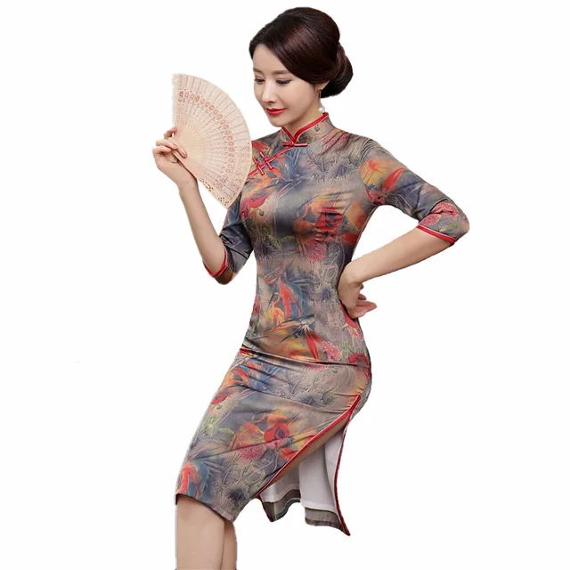 New Arrival Womens Knee Leng Cheongsam Fashion Chinese Style Rayon ...