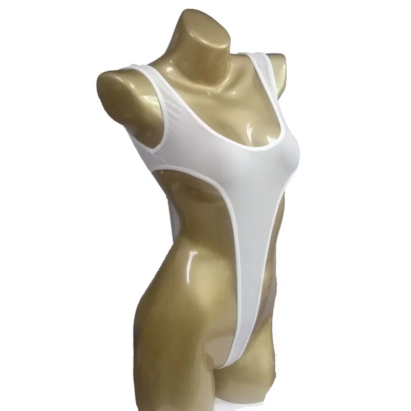 Сексуальное женское тонкое гладкое молочное ледяное шелковое просвечивающее боди с высоким вырезом, прозрачные эротические стринги-трико F8