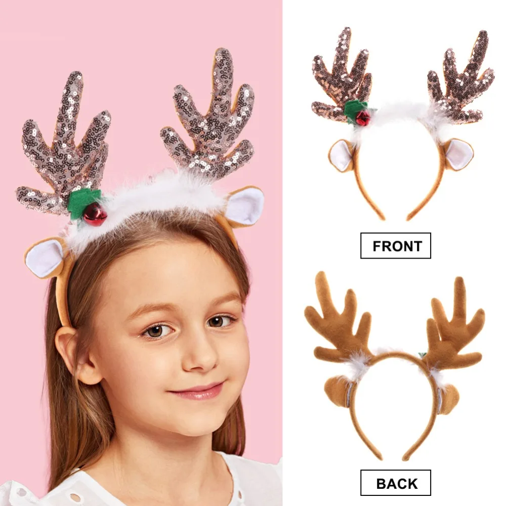 Теплые рождественские повязки на голову с оленем и рогами, рождественские украшения на голову, рождественские аксессуары для волос