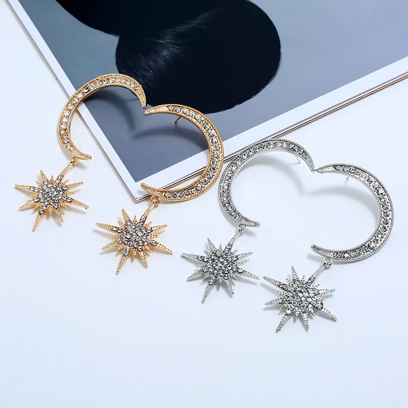 2020 Fashion Big Luxury Sun Moon Stars Drop Earrings Rhinestone Punk Boho Vintage Statement for Women Jewelry | Украшения и