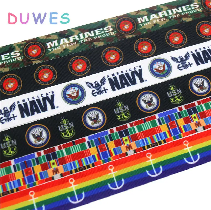 DUWES 7/8 '' ВМС США marines якорь Этикетка печатная корсажная лента аксессуар hairbow Головные уборы Украшения 22 мм D789