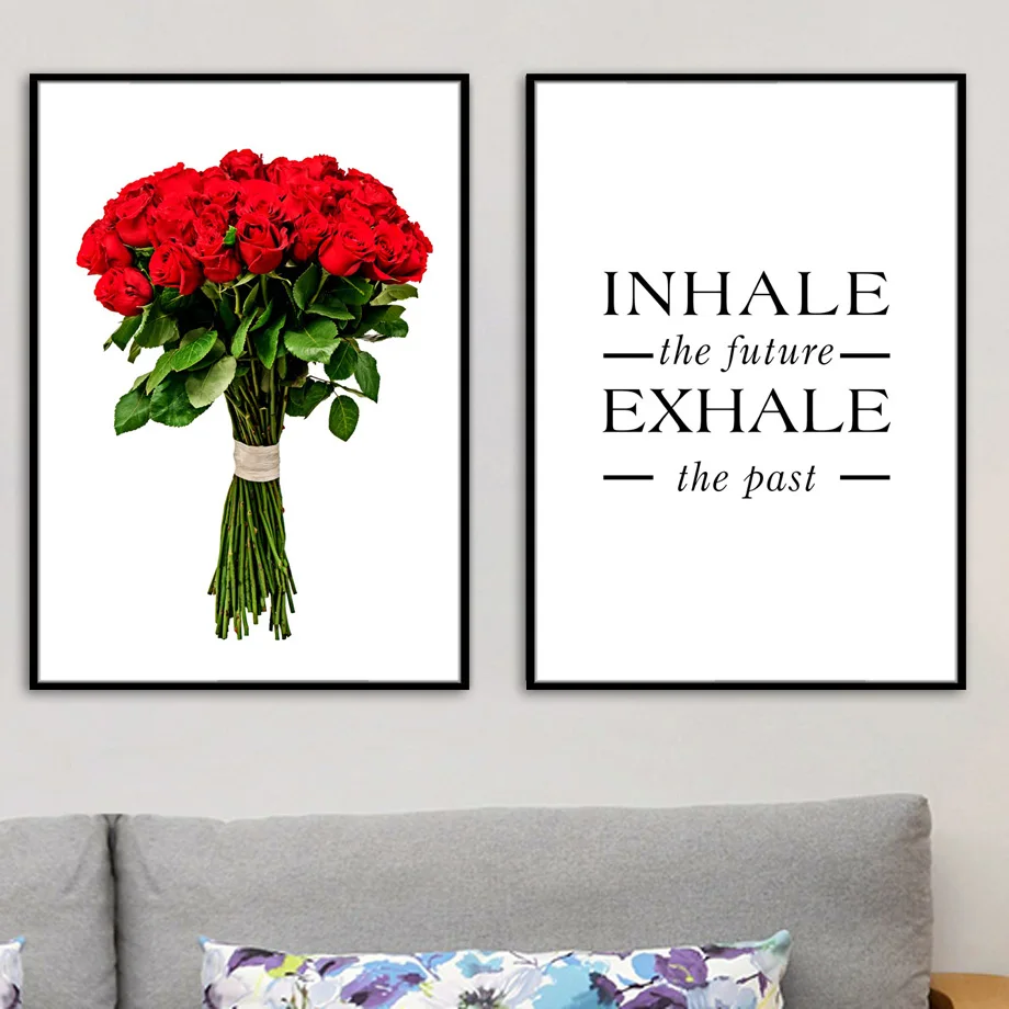 Rose Flower Inhale Exhale Quote Nordic Posters And Prints ...