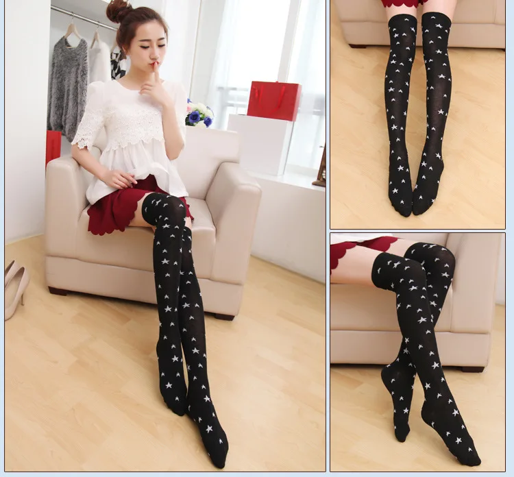 Cute Dot and Star Women's Stockings Sexy Knee High Socks 2018 Japanese Kawaii Over The Knee Socks Cotton Thigh High Stockings Cute Dot and Star Women's Stockings Sexy Knee High Socks 2018 Japanese Kawaii Over The Knee Socks Cotton Thigh High Stockings