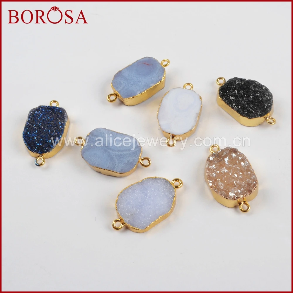 BOROSA 10 шт. разноцветные Blue чал cedony Druzy разъемы золото Цвет двойной Bails Для