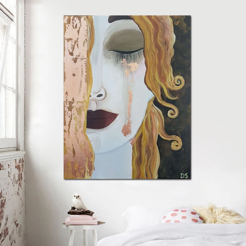 

SELFLESSLY Canvas Painting Wall Art Prints Posters Golden Tears By Gustav Klimt Classical Art Wall Pictures for Living Room