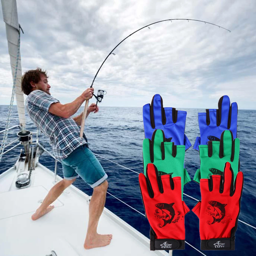 1Pair Durable Anti Slip Fishing Gloves 3 Fingerless Soft & Breathable
