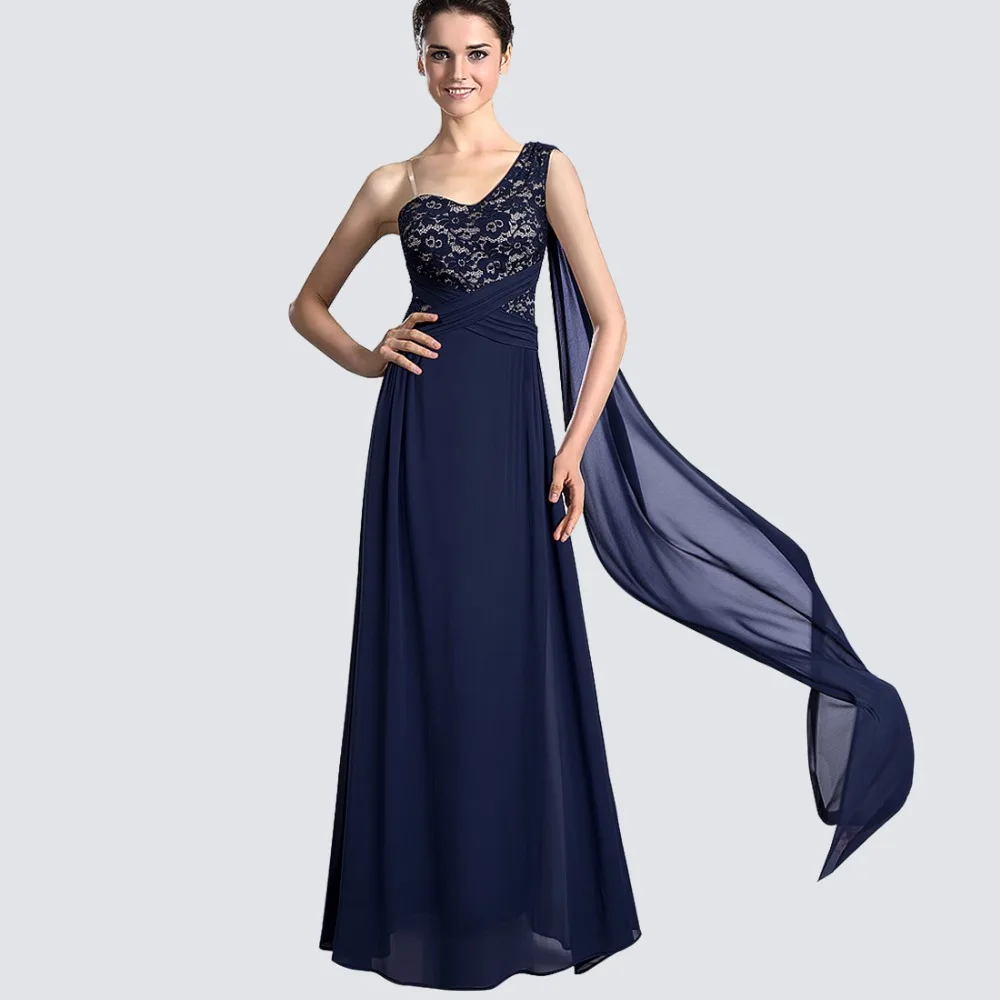 Women Elegant Chic One Shoulder Floral Lace Party Dress Vintage Summer Sleeveless Long Maxi Dress EA023