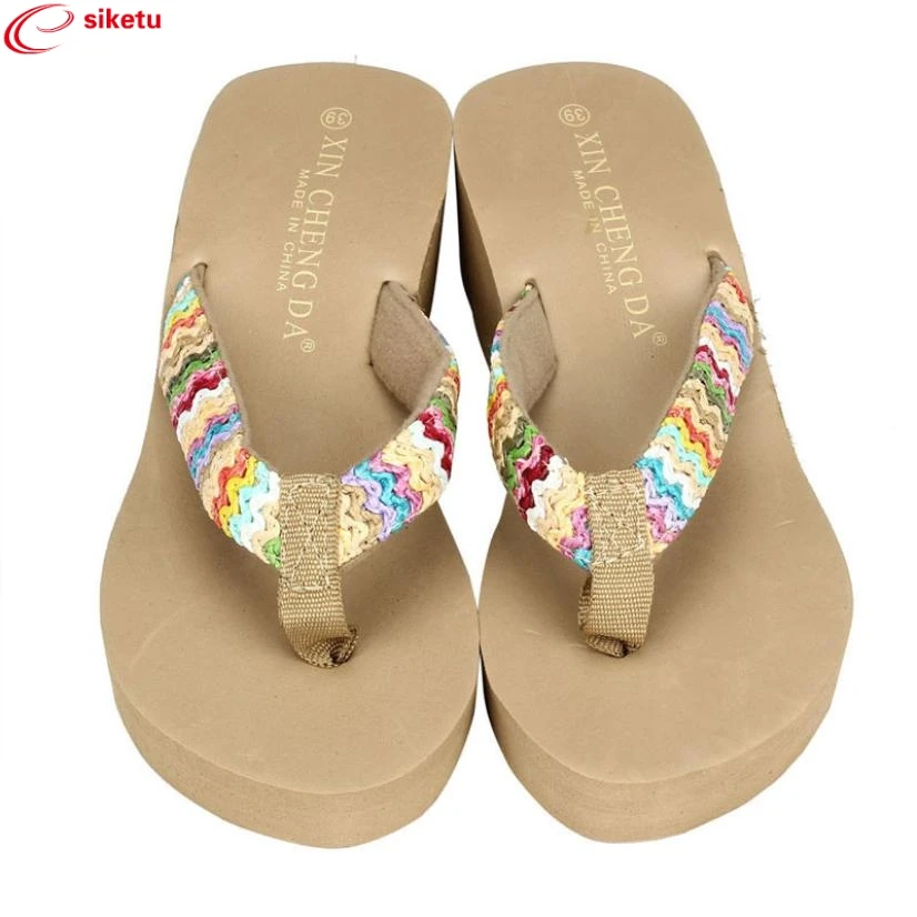 

Charming Nice siketu Summer Platform Sandals Beach Flat Wedge Patch Flip Flops Lady Slippers Best Gift Wholesale Y45