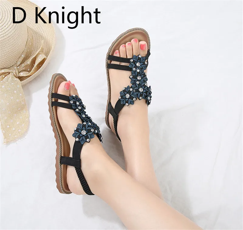 Fashion pu Leather Sandals Women Bohemian Summer Ladies Casual shoes woman Rhinestone Appliques Female Beach Shoes Flat Sandals (14)