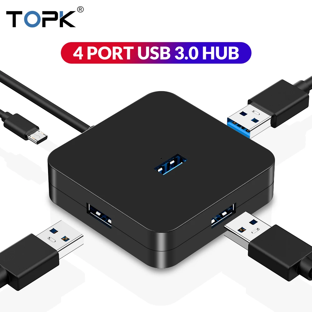 TOPK USB 3,0 HUB 4 Порты и разъёмы нескольких USB 3,0 высокоскоростной разветвитель 200 МБ/с.& Micro Зарядка через usb для школы, больницы для MacBook samsung huawei