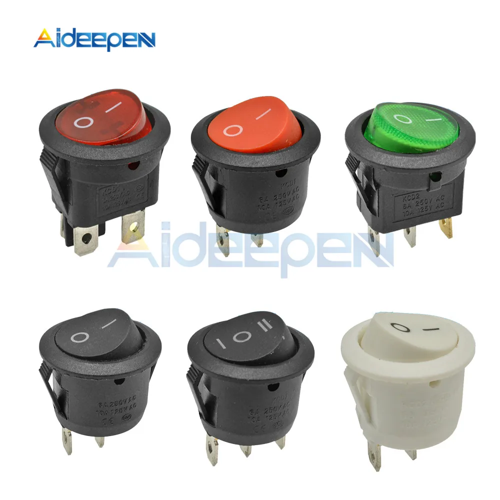 5 шт. AC 6A/250 V KCD1 2PIN 3PIN 4PIN 20 мм вкл.-ВЫКЛ.-ВКЛ. круглый перекидной клавишный