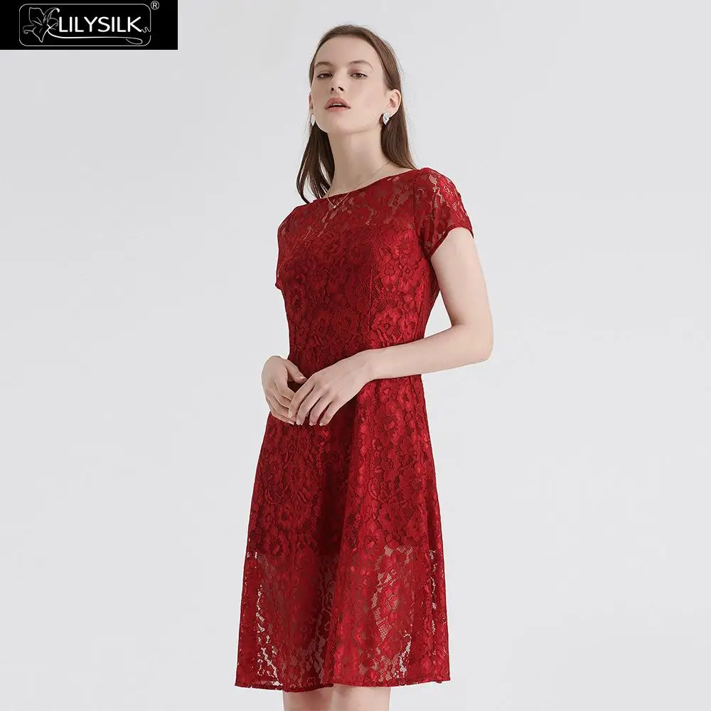 LilySilk Платье женское шелковое цветочное кружевное миди летнее женское распродажа