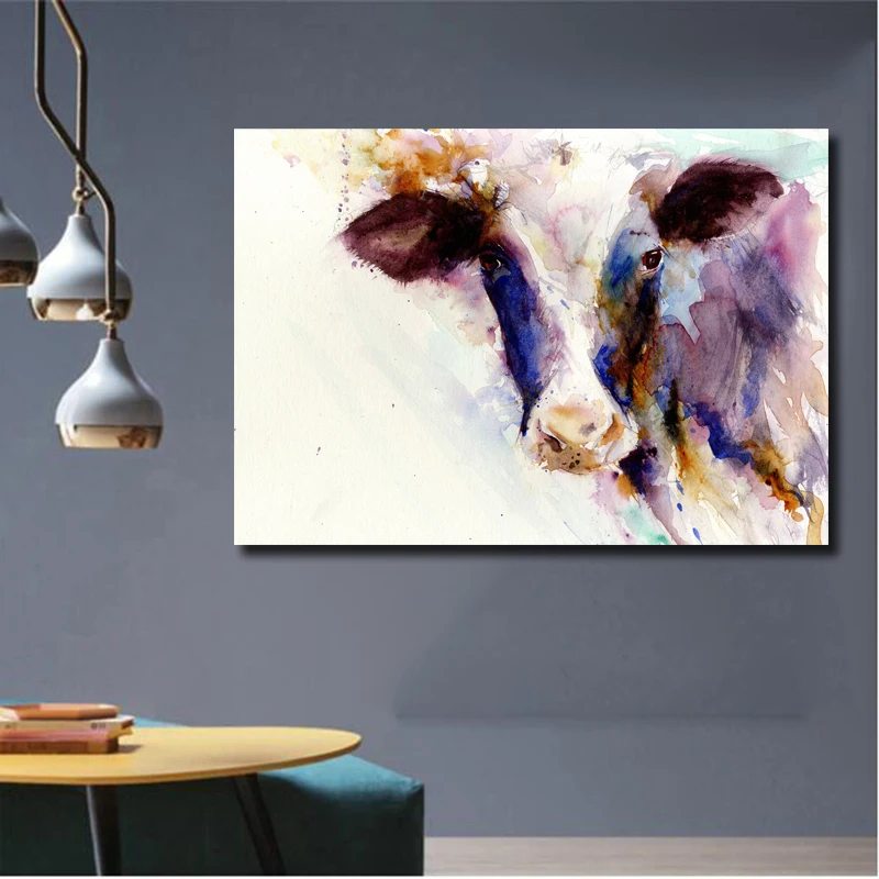 Акварельная синяя корова, Настенная живопись на холсте для гостиной, печать плаката, современные изображения животных, декоративные картины