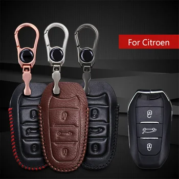 

New! Genuine Leather Men Car Key Smart Cover Case For Citroen C3 C4 C5 Xsara Picasso C8 c4L Elysee Berlingo Key Ring Case Shell