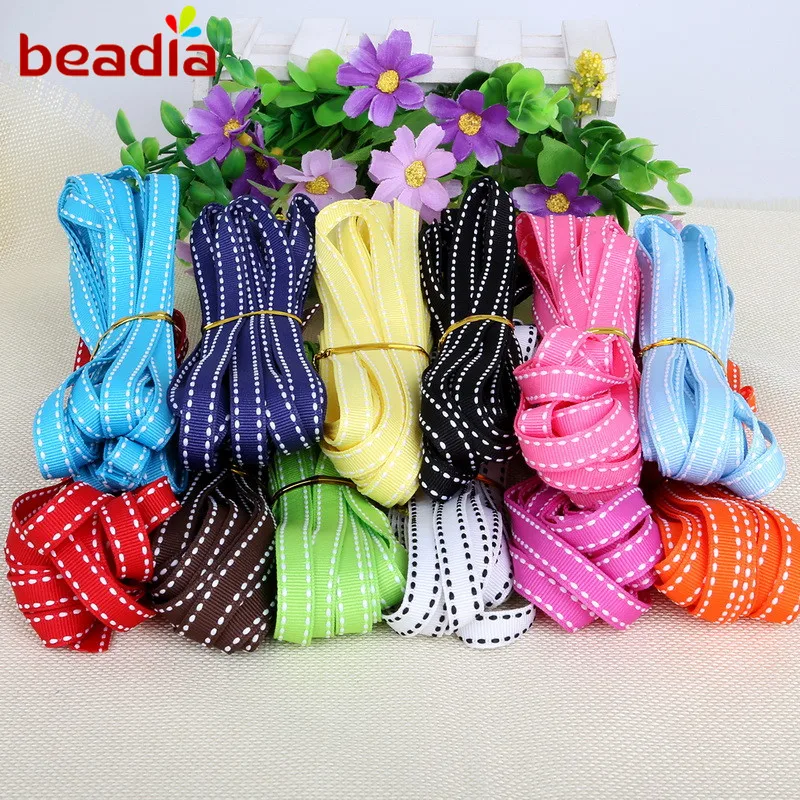 

(5 yards/roll) 3/8'' (10mm) Mixed 12 Colors Dot Grosgrain Colored Ribbon Gift Wedding Baking Ribbons DIY Sewing Accessories