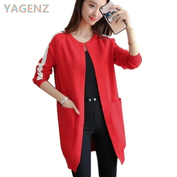 

YAGENZ Autumn New Cardigan Women 2017Fashion Loose Medium-long Women Sweater Coat Long sleeve Casual Cardigan Female Windbreaker