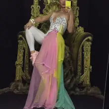 Цветное боди со стразами, леггинсы, наряд певицы, сценическая одежда, юбка, танцевальная одежда, вечерние растягивающийся костюм, наряд