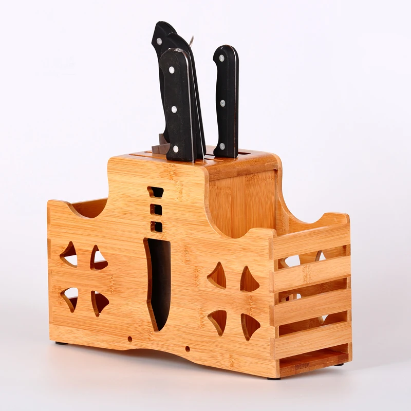 Creative Wood Knife Holder Multifunction Kitchen Knife Storage Rack Bamboo Knife Block Kitchen Supplies Free Shipping