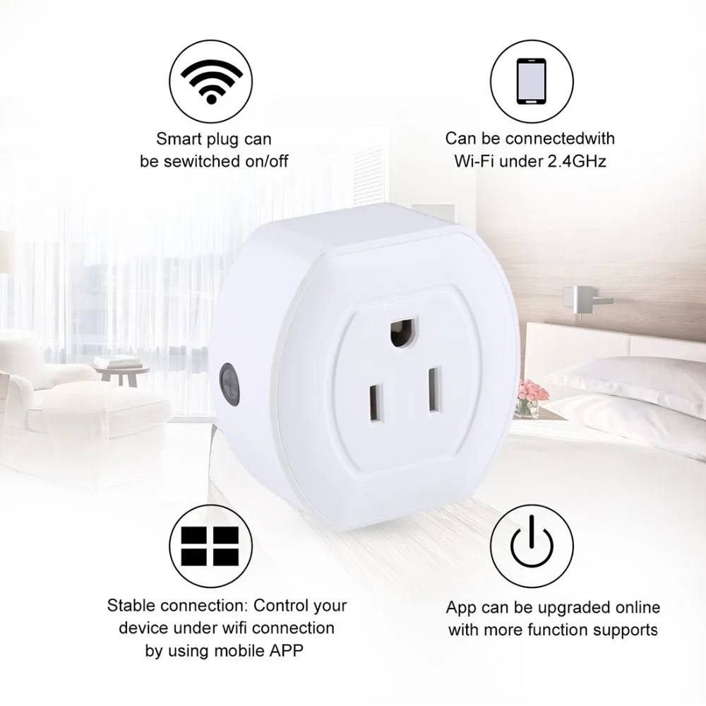 V04 10A Мини Wi-Fi Plug синхронизации умная розетка работает с Alexa и Google дома, AC 100-240 В, США Plug