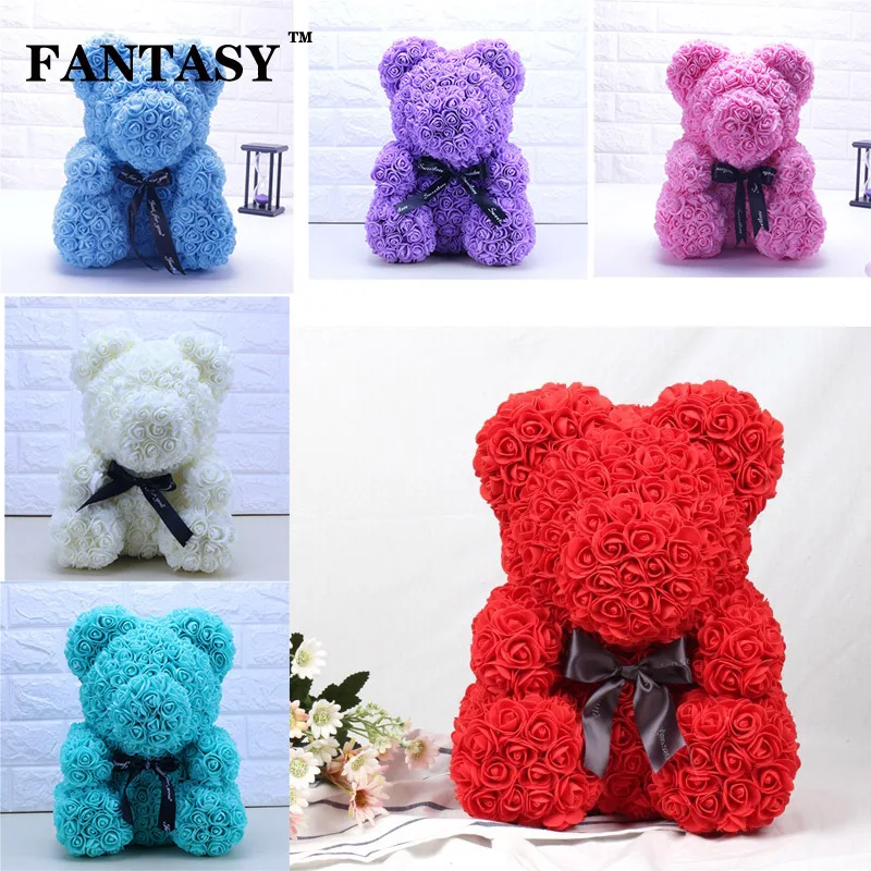 

FANTASY 25cm 40cm Rose Flower Bear Foam Artificial Flowers Valentine's Day Present Fake Roses Teddy For Birthday Christmas Gift