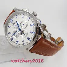 44mm parnis White Dial Moon Phase Polished case Complete Calendar Brown Leather strap Blue Marks Automatic Mechancial Mens Watch 44mm parnis White Dial Moon Phase Polished case Complete Calendar Brown Leather strap Blue Marks Automatic Mechancial Mens Watch