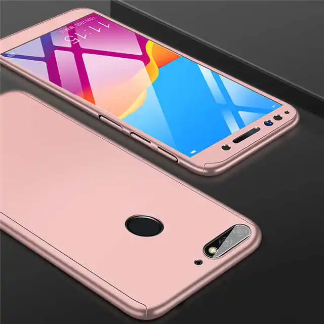 360 градусов полный чехол для huawei P30lite P20Lite Nova5 y7 y6 prime Honor 9X 10i противоударный жесткий чехол Funda Coque со стеклом - Цвет: Розовый