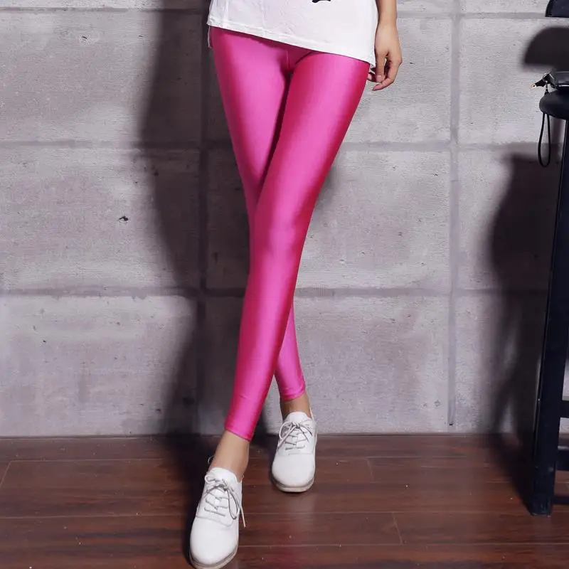 Hot Selling 2020 Women Solid Color Fluorescent Shiny Pant Leggings Large Size Spandex Shinny Elasticity Casual Trousers For Girl