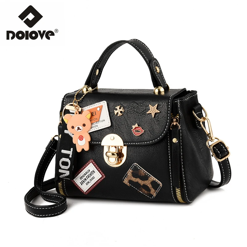 

DOLOVE Fashion 2019 New Women's Bag, PU Leather Seal Messenger Bag, Single-shoulder Slanted Boston Tote Bag