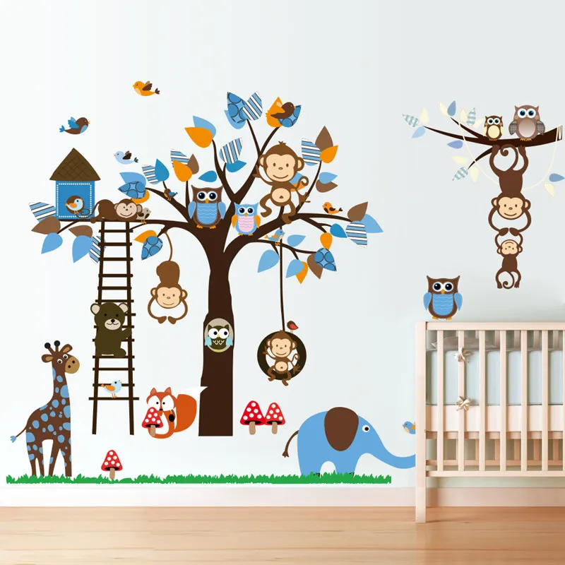  Owl monkey cartoon Large size wall stickers Creative waterproof removed kindergarten layout childre - 32851897138