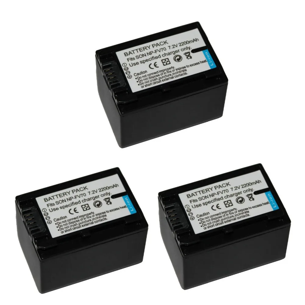 3 Pcs 2200mAH Battery NP FV70 Batteries for Sony FDR AX53 HDR CX455