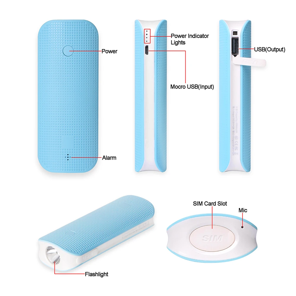 Portable GPS Tracker RF-V20 7 in 1 Power Bank Personal Quad Band GSM Locator 4500mAh 80 Days Standby Time Free App Web Tracking