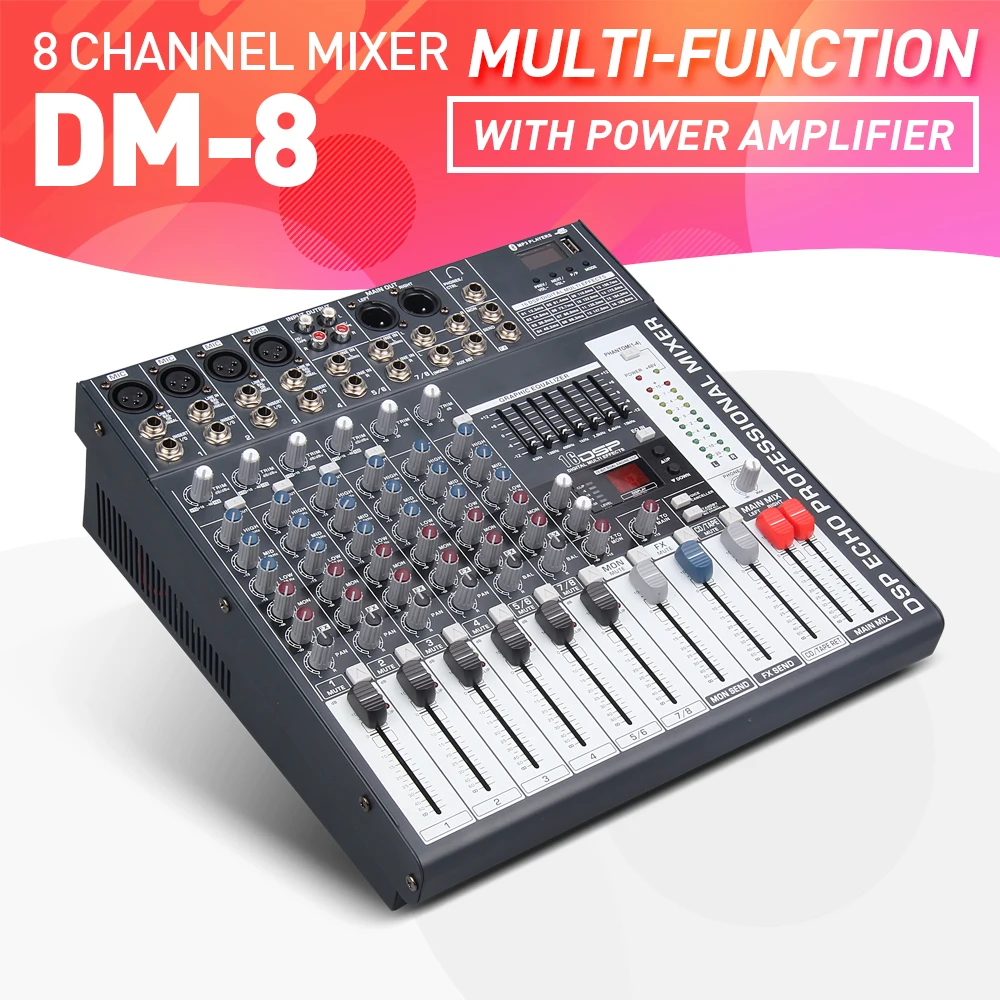 

Good quality, Clean sound!!8 Channels 500 Watt Power Amplifie Mixer Digital Audio Mixing Console with 48V Phantom Power USB Slot