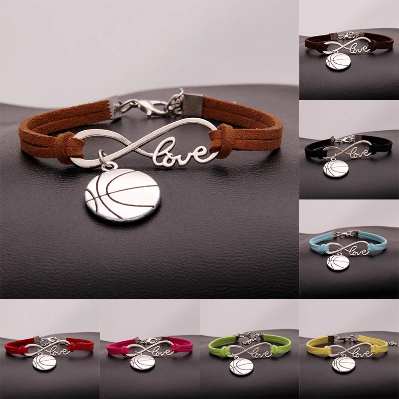 (10Pcs/Lot) 15Colors Infinity Love Basketball Bracelet &amp Bangles Charm Braided Leather Bracelets Sports Jewelry For Women Men | Украшения